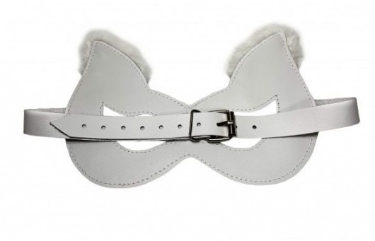 Белая маска из натуральной кожи с мехом на ушках - БДСМ Арсенал - купить с доставкой в Магнитогорске