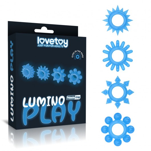 Набор из 4 голубых, светящихся в темноте эрекционных колец Lumino Play - Lovetoy - в Магнитогорске купить с доставкой