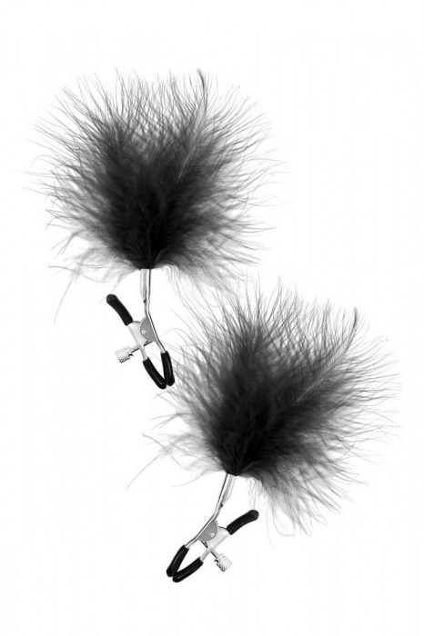 Зажимы на соски с черными пуховыми кисточками Sweet Caress Feather Nipple Clumps - Sweet Caress - купить с доставкой в Магнитогорске