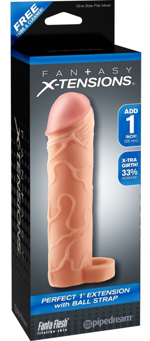 Телесная насадка с кольцом Perfect 1 Extension with Ball Strap - 17 см. - Pipedream - в Магнитогорске купить с доставкой