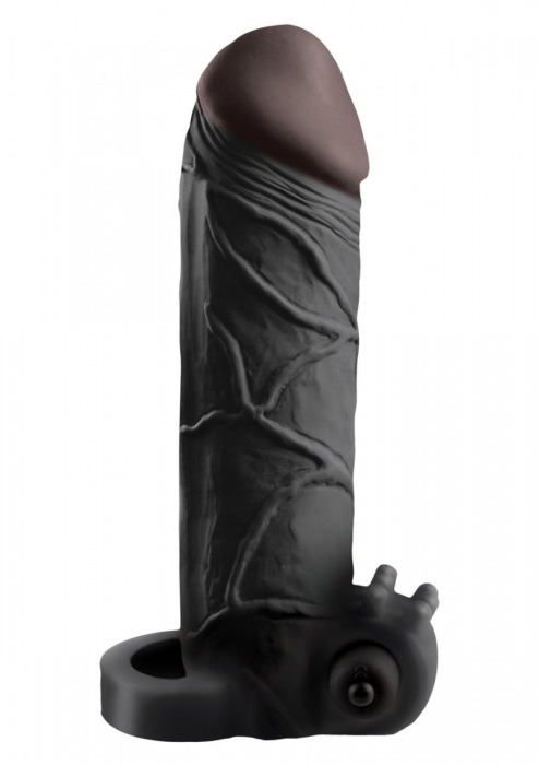 Чёрная вибронасадка с кольцом Vibrating Real Feel 2 Extension - 16 см. - Pipedream - в Магнитогорске купить с доставкой