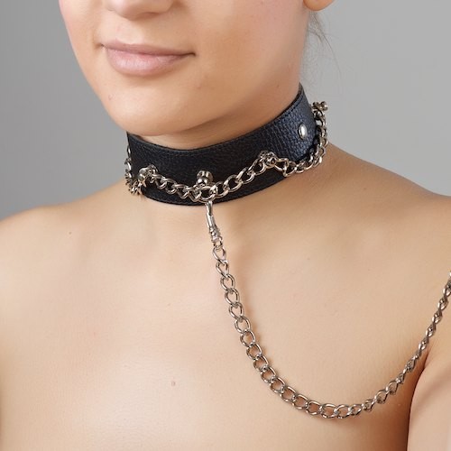 Чёрный ошейник из натуральной кожи - Sitabella - купить с доставкой в Магнитогорске