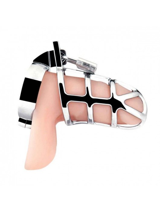 Серебристая металлическая клетка для члена с замком Enslave Cock Cage - BlueLine - купить с доставкой в Магнитогорске