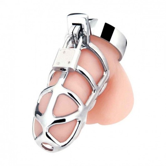 Серебристая металлическая клетка для члена с замком Enslave Cock Cage - BlueLine - купить с доставкой в Магнитогорске