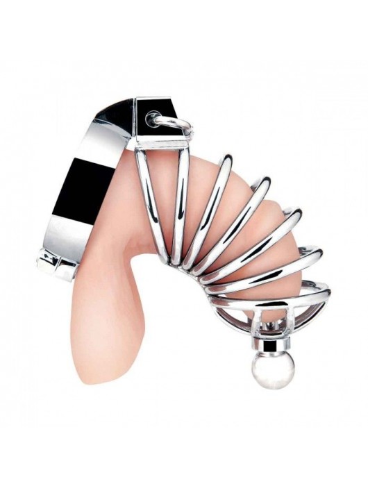 Серебристая клетка для члена Urethral Play Cage - BlueLine - купить с доставкой в Магнитогорске