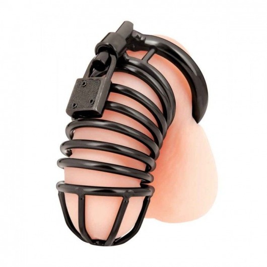 Черная металлическая клетка с замком Deluxe Chastity Cage - BlueLine - купить с доставкой в Магнитогорске