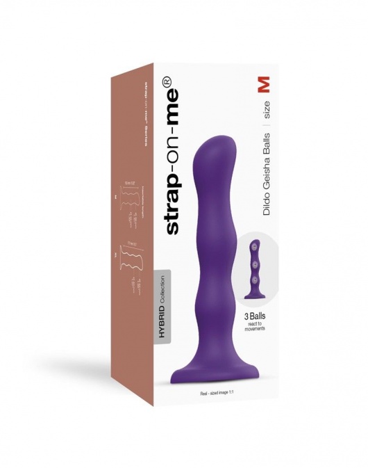 Фиолетовая насадка Strap-On-Me Dildo Geisha Balls size M - Strap-on-me - купить с доставкой в Магнитогорске