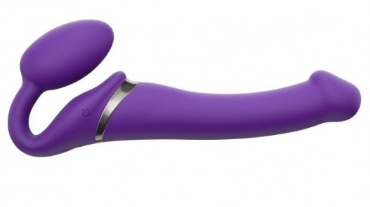 Фиолетовый безремневой вибрострапон Vibrating Bendable Strap-On - size L - Strap-on-me - купить с доставкой в Магнитогорске