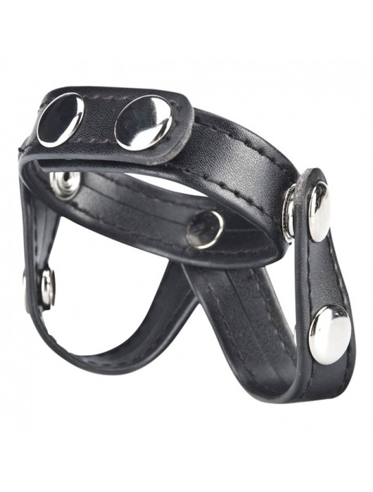 Кольцо на пенис с разделителем мошонки из искусственной кожи на клепках V-STYLE COCK RING - BlueLine - в Магнитогорске купить с доставкой