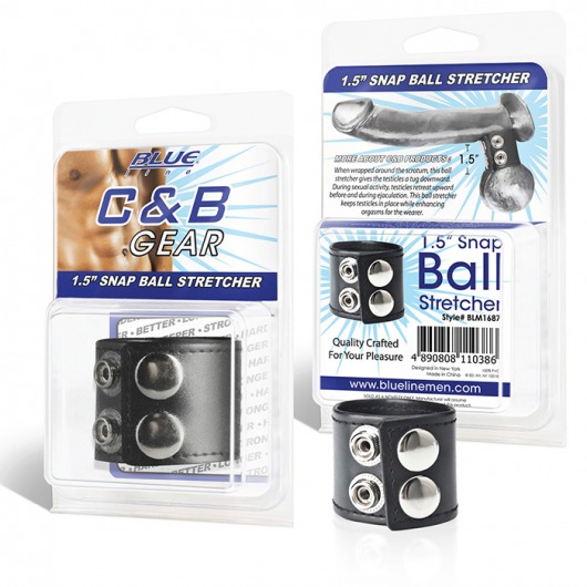 Хомут-утяжка для мошонки из искусственной кожи на клепках SNAP BALL STRETCHER - BlueLine - купить с доставкой в Магнитогорске