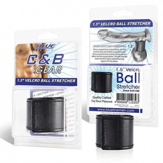 Хомут-утяжка для мошонки из искусственной кожи на липучке VELCRO BALL STRETCHER- 4 см. - BlueLine - в Магнитогорске купить с доставкой