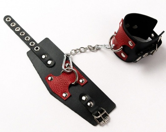 Черные кожаные оковы с красными вставками - Crazy Handmade - купить с доставкой в Магнитогорске