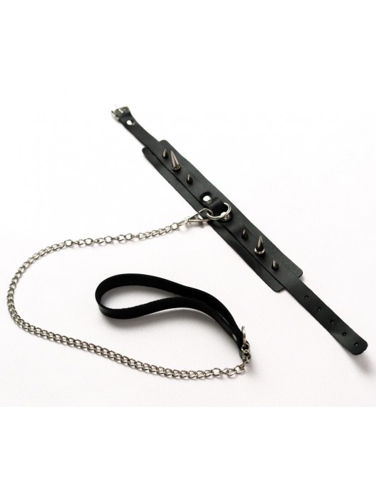 Черный ошейник с шипами и поводком - Crazy Handmade - купить с доставкой в Магнитогорске