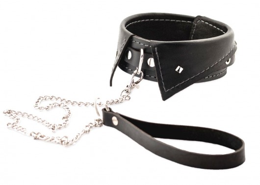 Черный ошейник-воротничок с металлическим поводком - Crazy Handmade - купить с доставкой в Магнитогорске