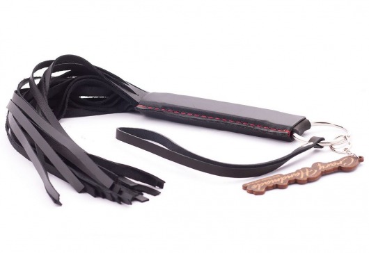 Черная кожаная плеть с удобной ручкой - 50 см. - Crazy Handmade - купить с доставкой в Магнитогорске