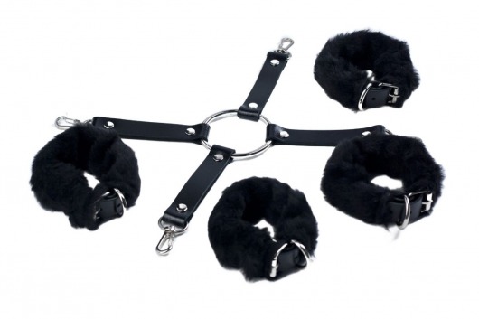 Черный набор для фиксации со съемными меховыми опушками - Лунный свет - купить с доставкой в Магнитогорске