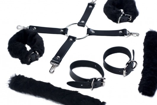 Черный набор для фиксации со съемными меховыми опушками - Лунный свет - купить с доставкой в Магнитогорске