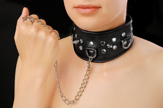 Чёрный ошейник из кожи - Sitabella - купить с доставкой в Магнитогорске