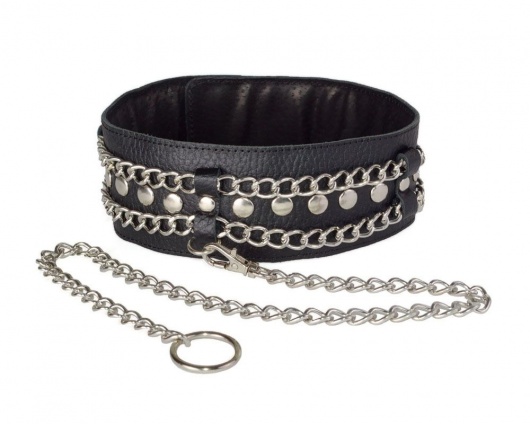 Чёрный ошейник с цепочками и поводком - Sitabella - купить с доставкой в Магнитогорске