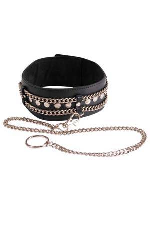 Чёрный ошейник с цепочками и поводком - Sitabella - купить с доставкой в Магнитогорске