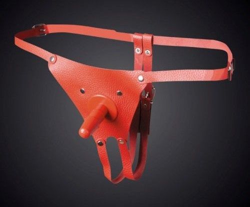 Красные кожаные универсальные трусики со штырьком для насадок - Sitabella - купить с доставкой в Магнитогорске