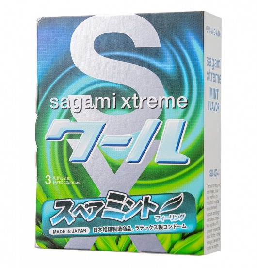 Презервативы Sagami Xtreme Mint с ароматом мяты - 3 шт. - Sagami - купить с доставкой в Магнитогорске
