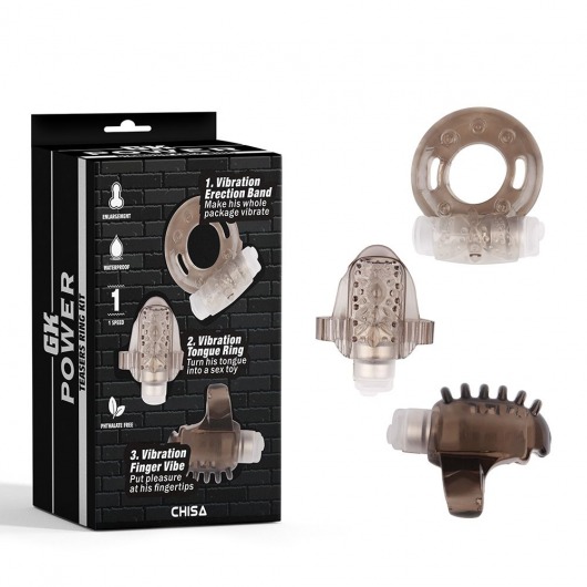 Набор из 3 дымчатых эрекционных колец с вибрацией Teasers Ring Kit - Chisa - в Магнитогорске купить с доставкой