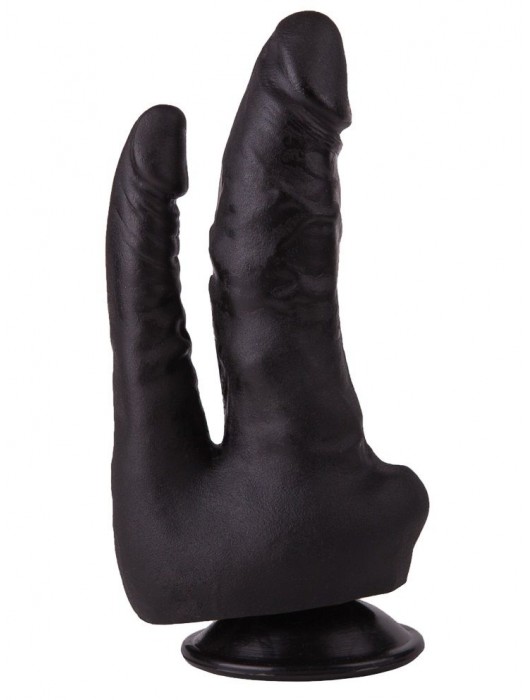 Двойной фаллоимитатор чёрного цвета на присоске - 17 см. - LOVETOY (А-Полимер)