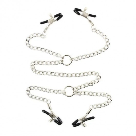 Серебристые зажимы для сосков и половых губ на тонкой цепочке - Notabu - купить с доставкой в Магнитогорске