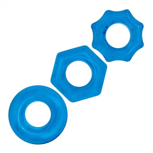 Комплект из трех голубых колец для эрекции 3-Pack Nuts   Bolts Stretch Cock Ring Set - BlueLine - в Магнитогорске купить с доставкой