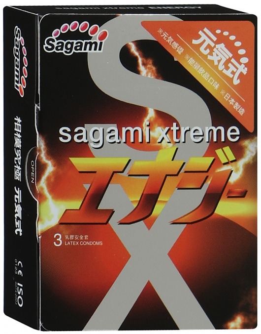 Презервативы Sagami Xtreme ENERGY с ароматом энергетика - 3 шт. - Sagami - купить с доставкой в Магнитогорске