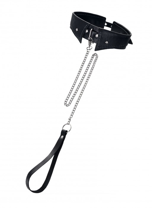 Черный кожаный ошейник-воротник с поводком - Pecado - купить с доставкой в Магнитогорске