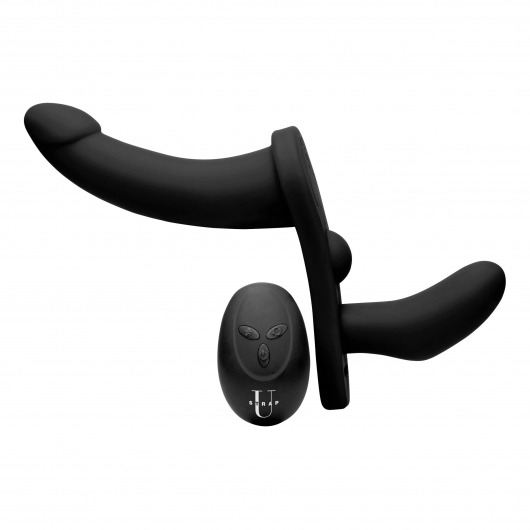 Черный вибрострапон Double Take 10X Double Penetration Vibrating Strap-on Harness - XR Brands - купить с доставкой в Магнитогорске