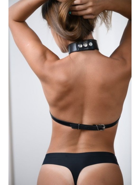 Черная кожаная сбруя с ошейником plus size из нежной кожи - БДСМ Арсенал - купить с доставкой в Магнитогорске