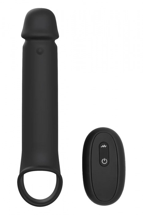 Черная насадка-удлинитель с вибрацией Vibrating Extender With Remote - Dream Toys - в Магнитогорске купить с доставкой