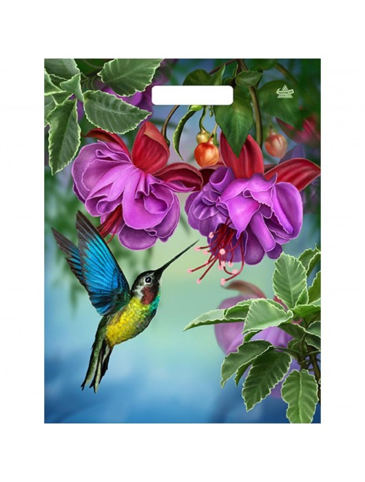 Пакет с принтом в виде колибри в цветах с вырубной ручкой (31х40 см) - Сима-Ленд - купить с доставкой в Магнитогорске