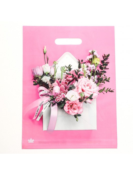 Розовый пакет с цветочным принтом и вырубной ручкой (40х31 см) - Сима-Ленд - купить с доставкой в Магнитогорске