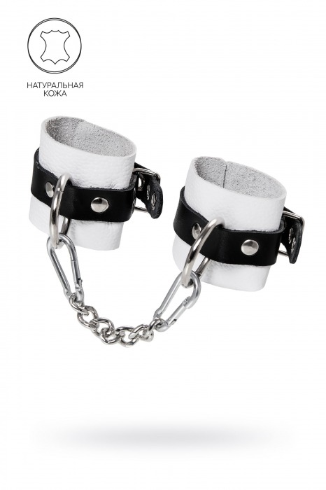 Бело-черные кожаные наручники с одним ремешком с люверсами - Pecado - купить с доставкой в Магнитогорске