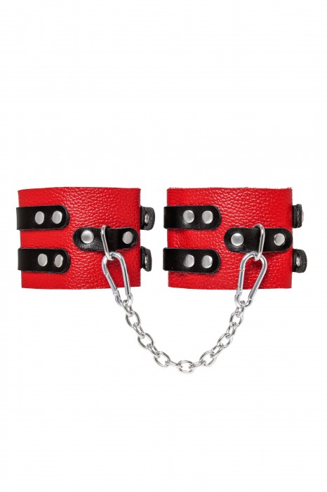Красно-черные мягкие оковы с двумя ремешками с люверсами - Pecado - купить с доставкой в Магнитогорске