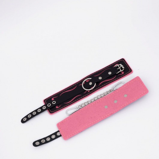 Черно-розовые кожаные оковы с розовой строчкой - Crazy Handmade - купить с доставкой в Магнитогорске