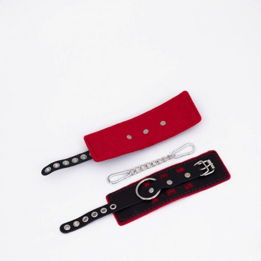 Черно-красные наручники с красной строчкой Sex - Crazy Handmade - купить с доставкой в Магнитогорске