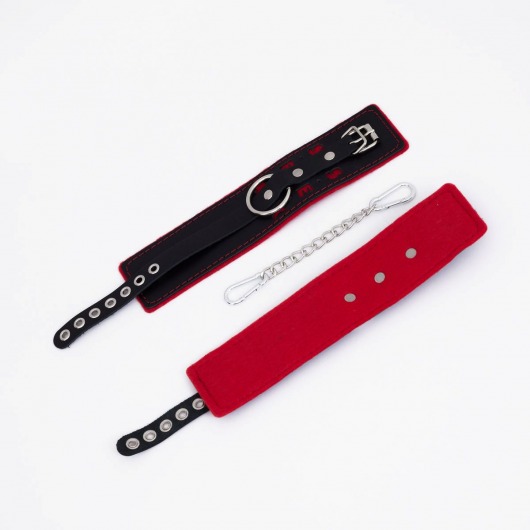 Черно-красные оковы с красной строчкой Sex - Crazy Handmade - купить с доставкой в Магнитогорске