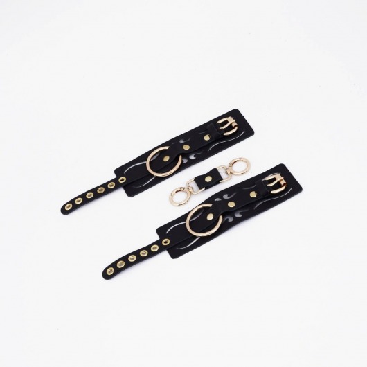 Черные кожаные наручники с золотистой фурнитурой - Crazy Handmade - купить с доставкой в Магнитогорске