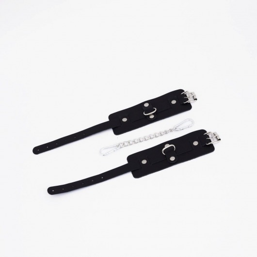 Черные кожаные оковы с хромированной фурнитурой - Crazy Handmade - купить с доставкой в Магнитогорске