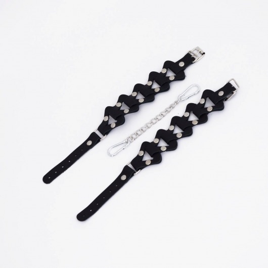 Черные кожаные наручники из звеньев - Crazy Handmade - купить с доставкой в Магнитогорске