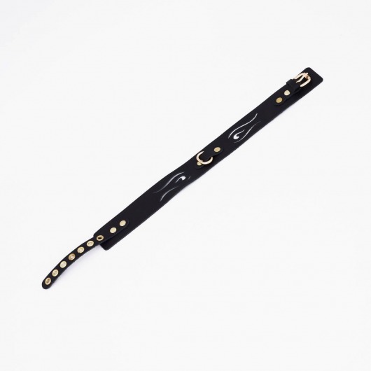 Черный кожаный ошейник с золотистой фурнитурой - Crazy Handmade - купить с доставкой в Магнитогорске