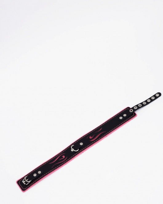 Черно-розовый кожаный ошейник с розовой строчкой - Crazy Handmade - купить с доставкой в Магнитогорске