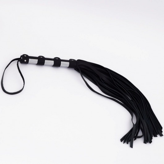 Черный кожаный флоггер со стальной ручкой - 45 см. - Crazy Handmade - купить с доставкой в Магнитогорске