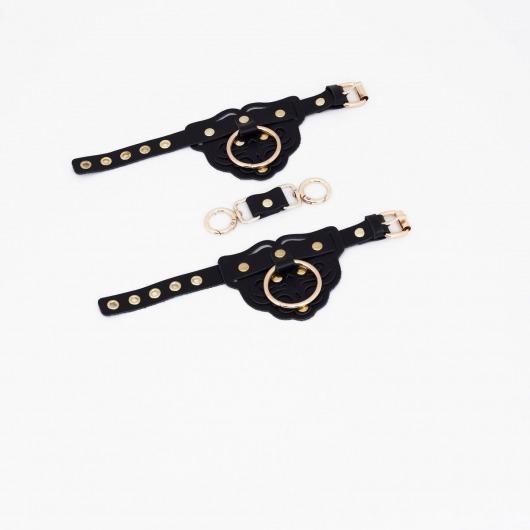 Черные наручники с золотистой фурнитурой - Crazy Handmade - купить с доставкой в Магнитогорске