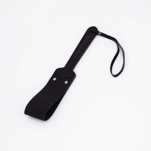 Черный кожаный паддл с деревянной ручкой - 34 см. - Crazy Handmade - купить с доставкой в Магнитогорске